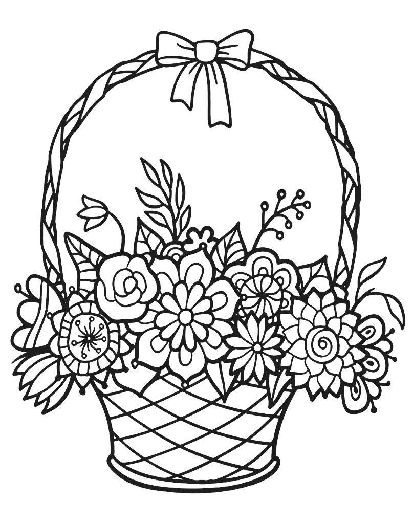 Coloring page roses in the basket